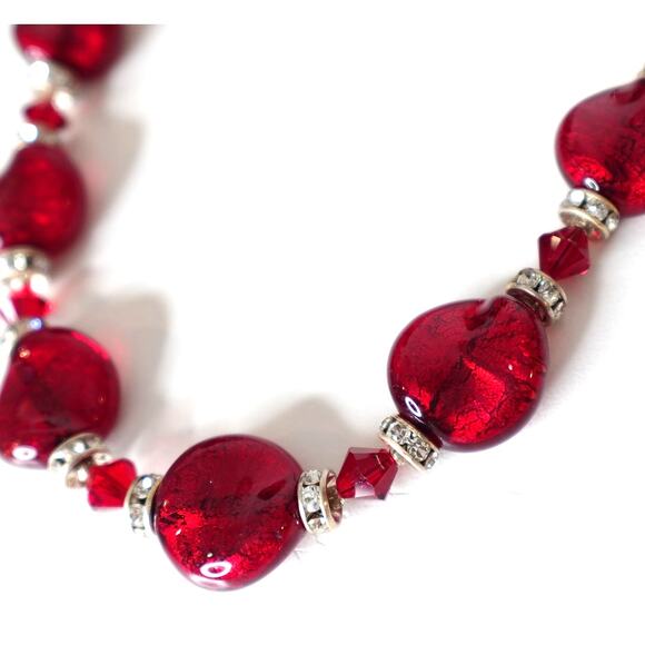 Stunning Ruby Red Necklace Set / Murano Glass/Sterling Silver/ Swarovski Set - Picture 6 of 10